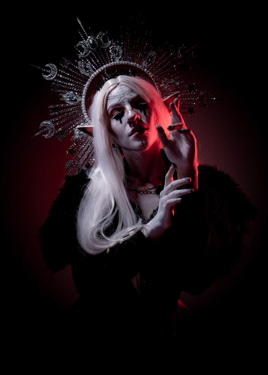 woman in darkness with elves ears